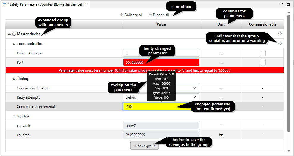 Safety Parameter Editor