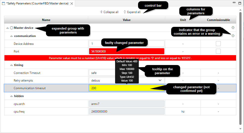 Safety Parameter Editor